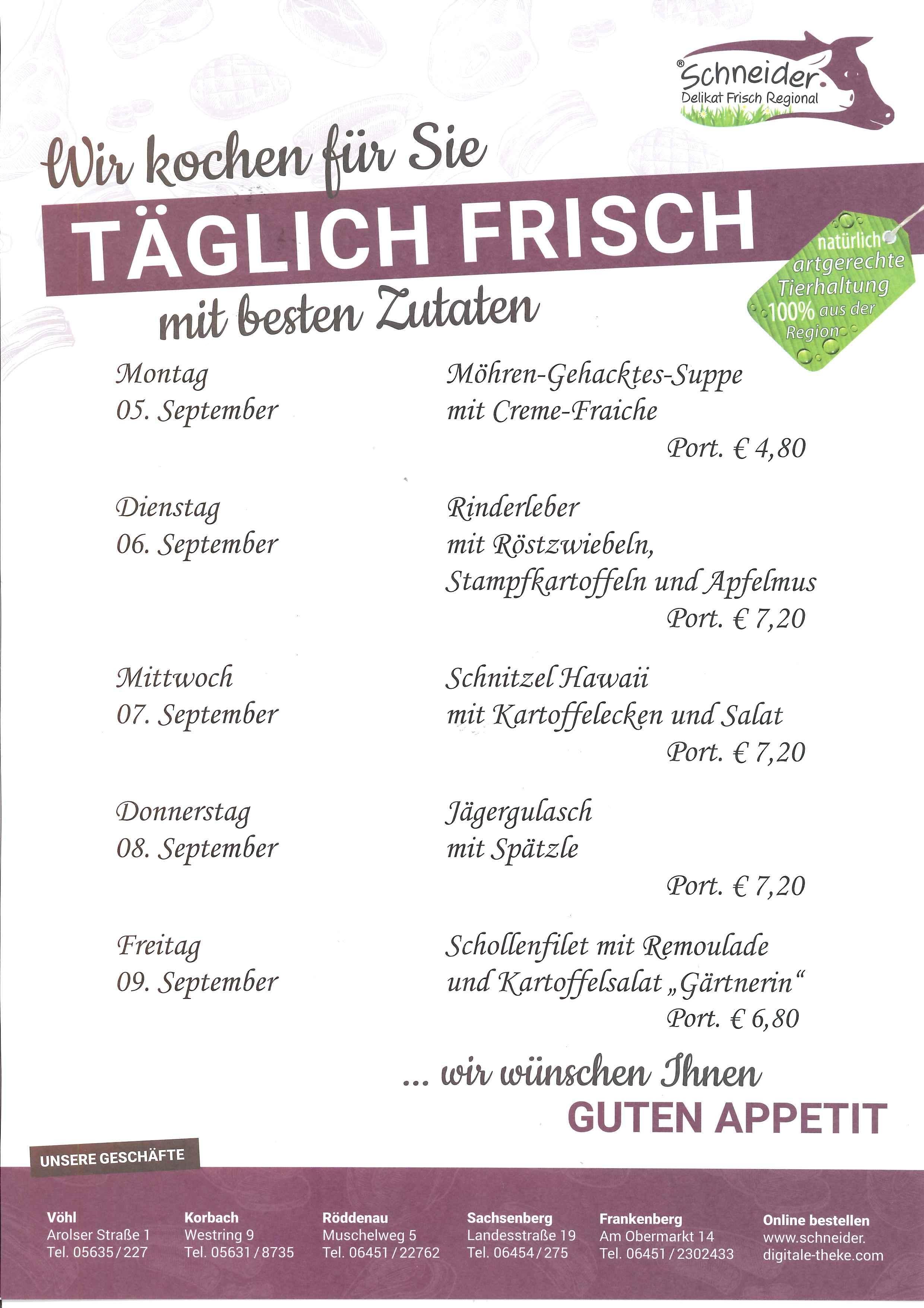 Angebote & Mittagstisch | Metzgerei Schneider